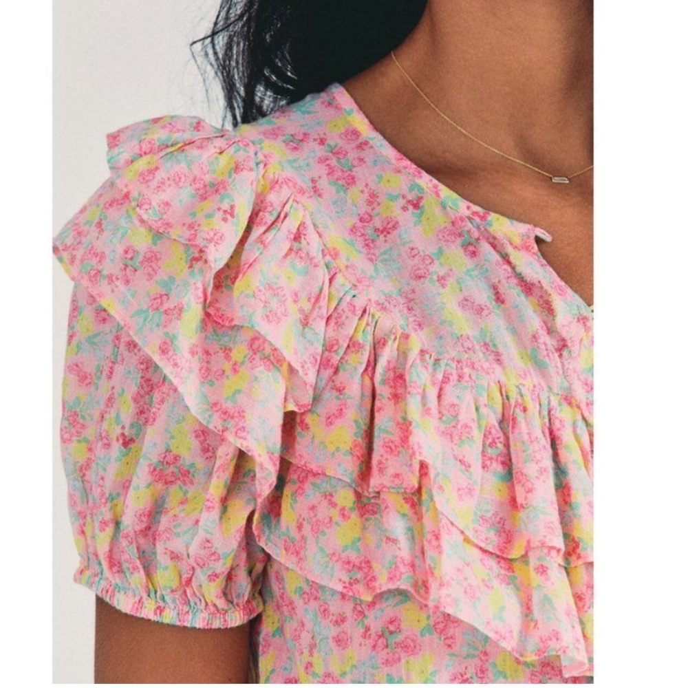 LOVESHACKFANCY - Floral Ruffle Blouse, size Small